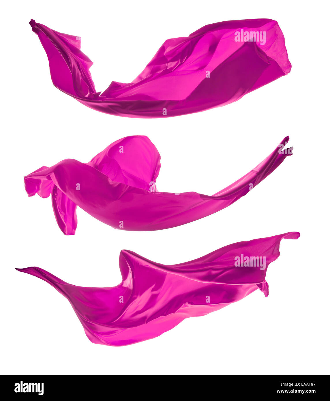 Vereinzelte Aufnahmen von frieren Bewegung von rosa Satin, isoliert auf weißem Hintergrund Stockfoto