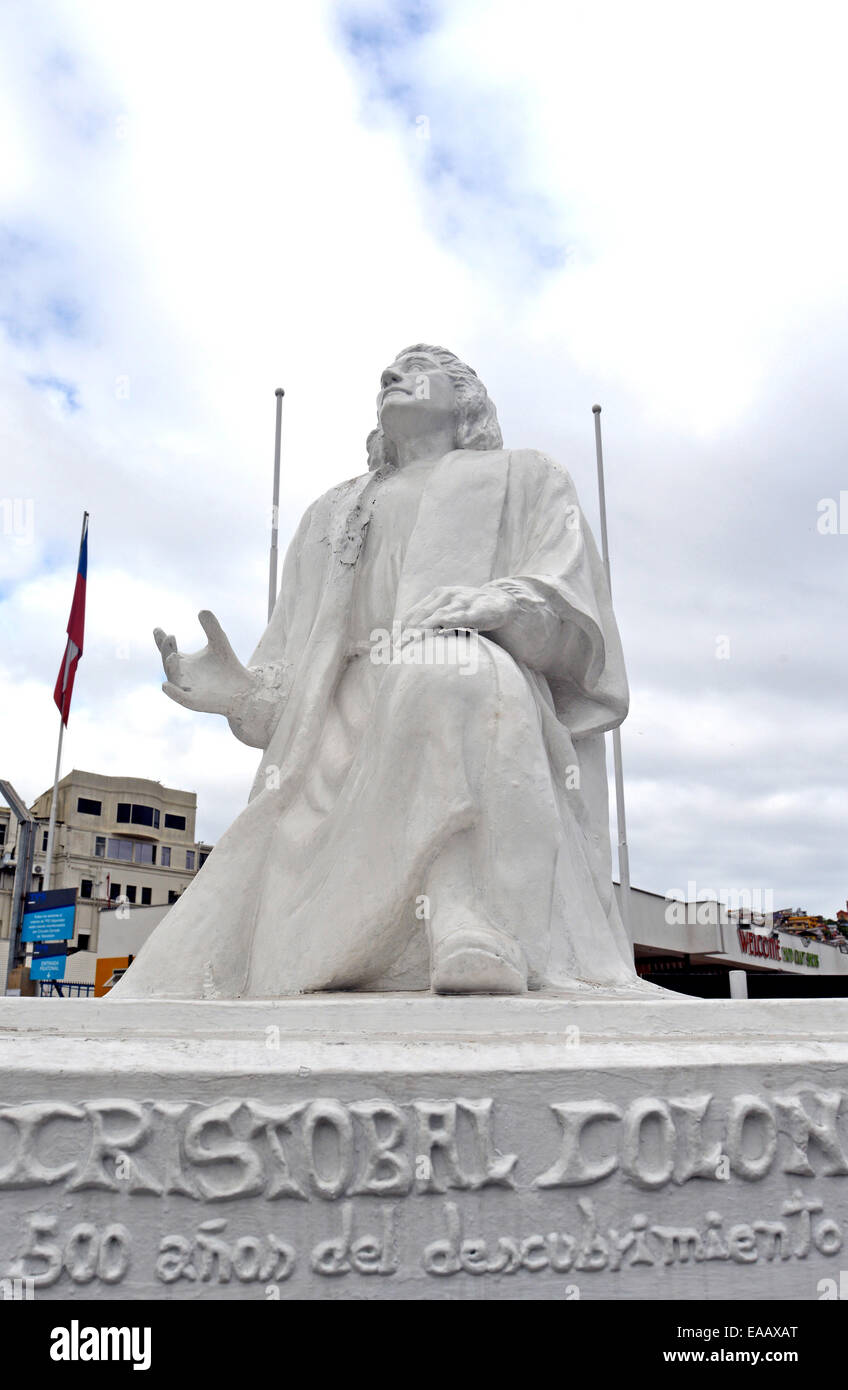 Cristobal Colon Statue Valparaiso Chile Stockfoto