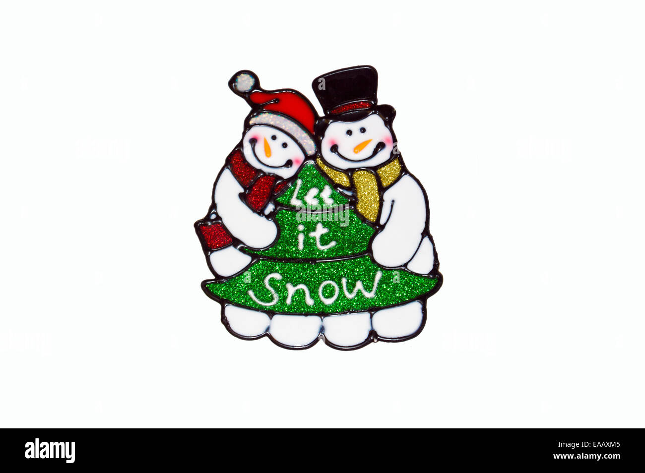 Weihnachten - Schneemann lassen Sie es Schnee Fenster Schablone Stockfoto