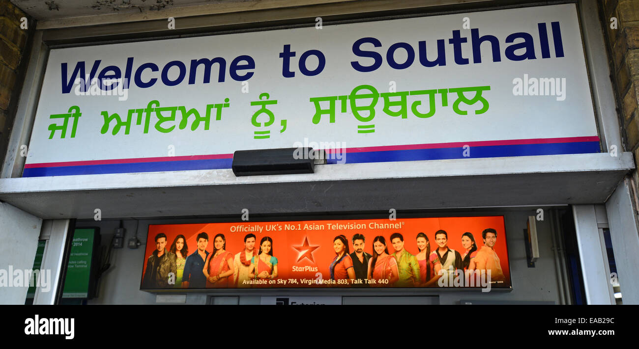 Willkommen Sie Schild Southall Bahnhof, Southall, London Borough of Ealing, Greater London, England, Vereinigtes Königreich Stockfoto