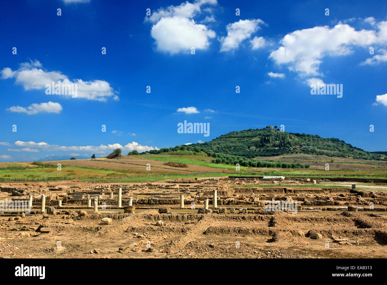 Ruinen der antiken Stadt-Zustand von Elis (Ilida), Austragungsort der Olympischen Spiele der Antike, Ilia, Peloponnes, Griechenland. Stockfoto