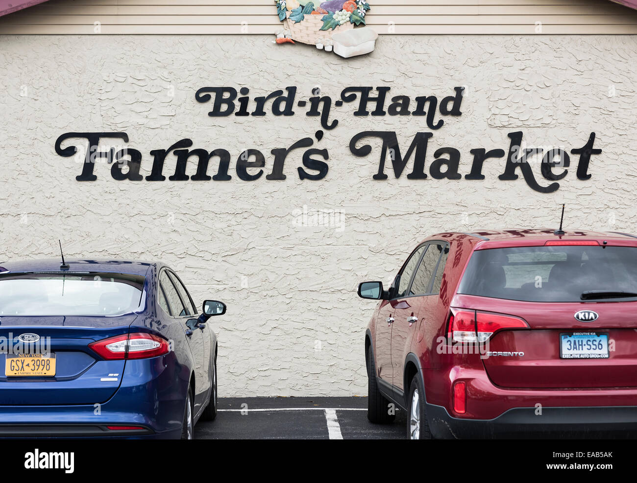 Vogel in der Hand des Landwirts Markt, Pennsylvania, USA Stockfoto