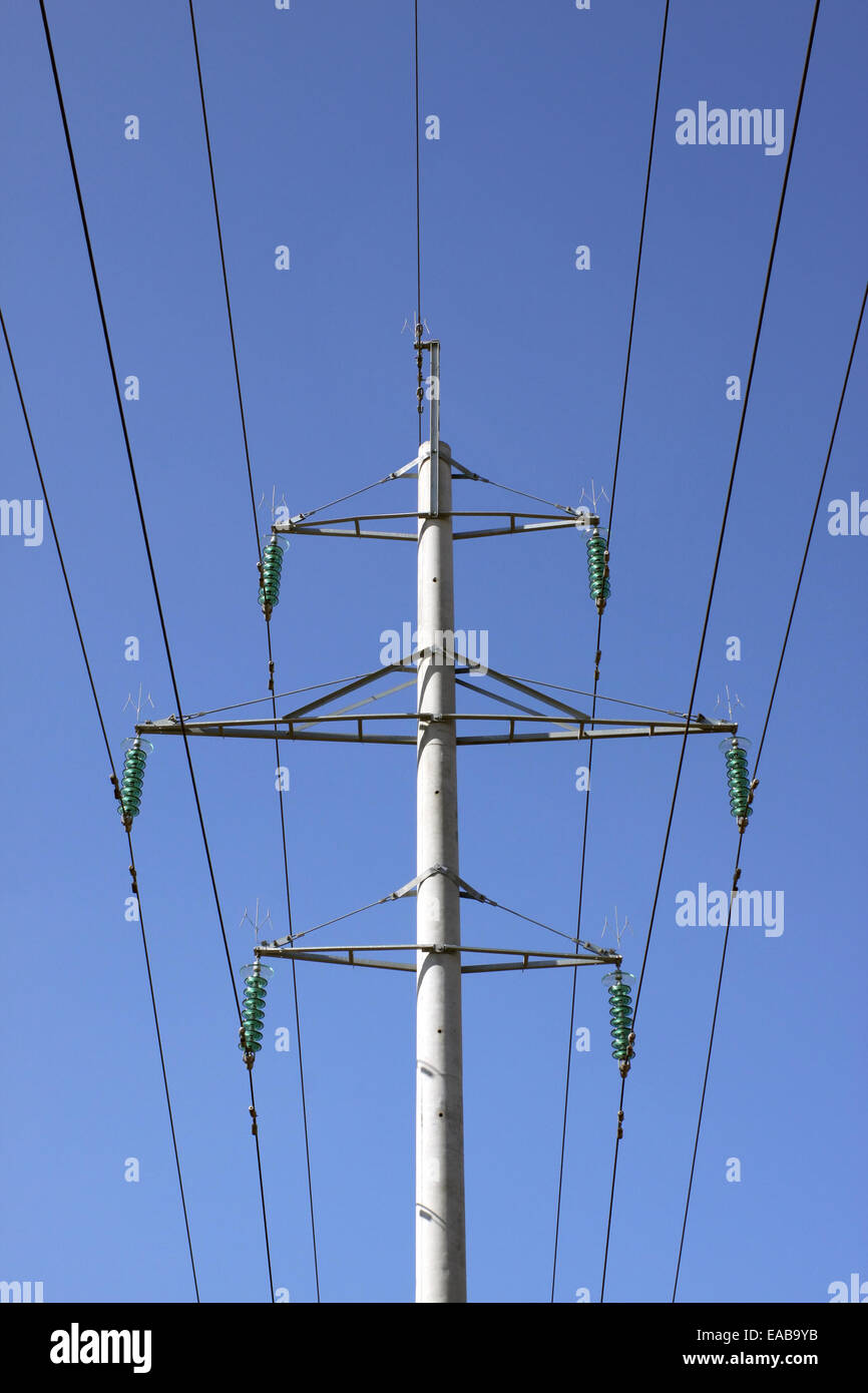 Ein Pylon und Strom Hochspannungsleitungen Stockfoto