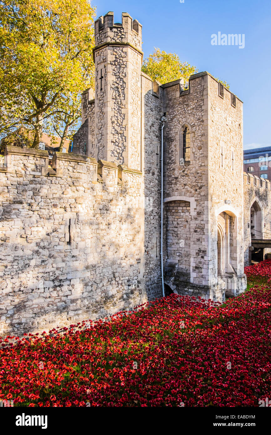 Blut fegte Lands & See rot an der Tower of London Stockfoto