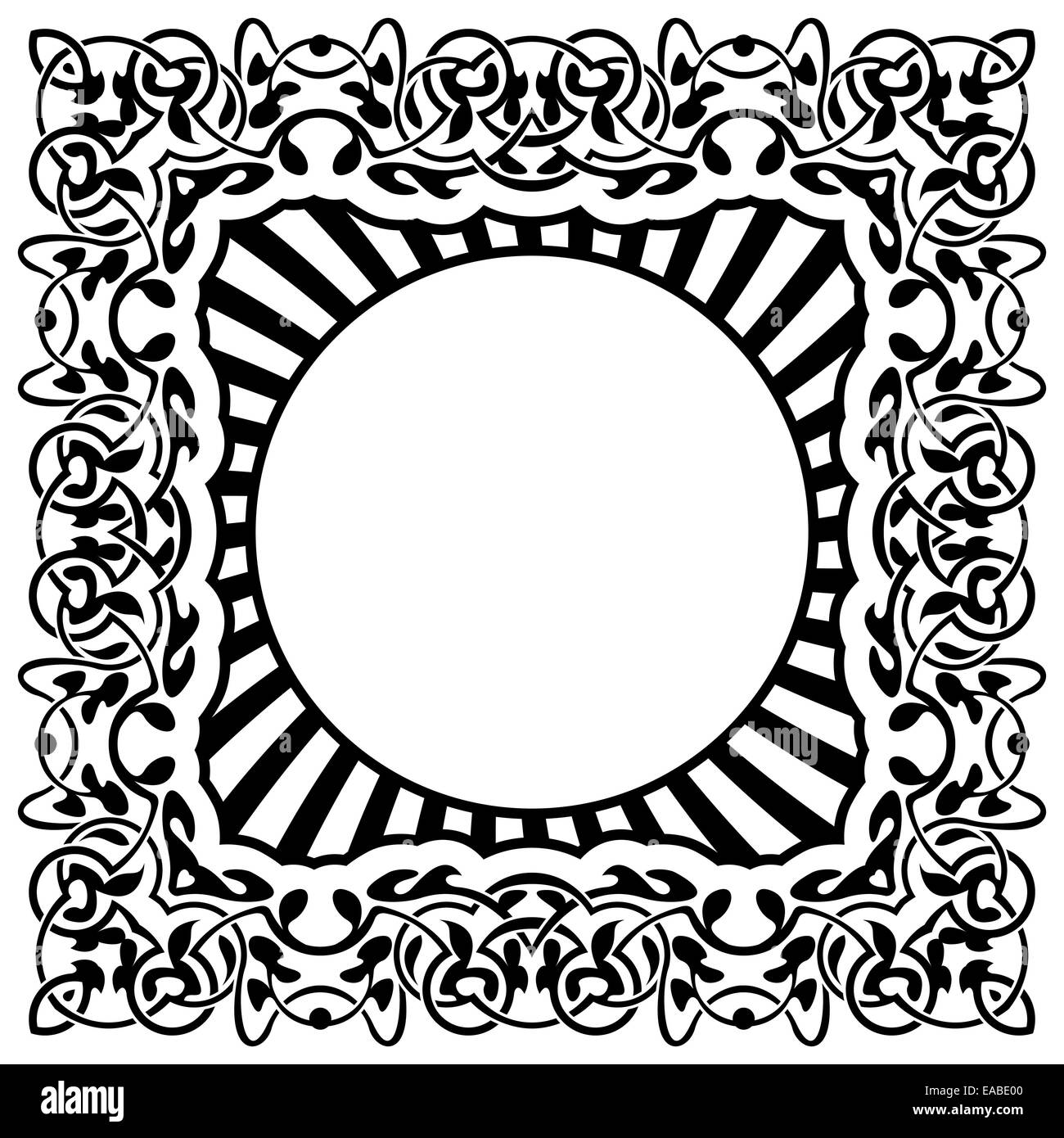 Schwarzer Rahmen mit Bordüre auf weißem Hintergrund Stockfoto