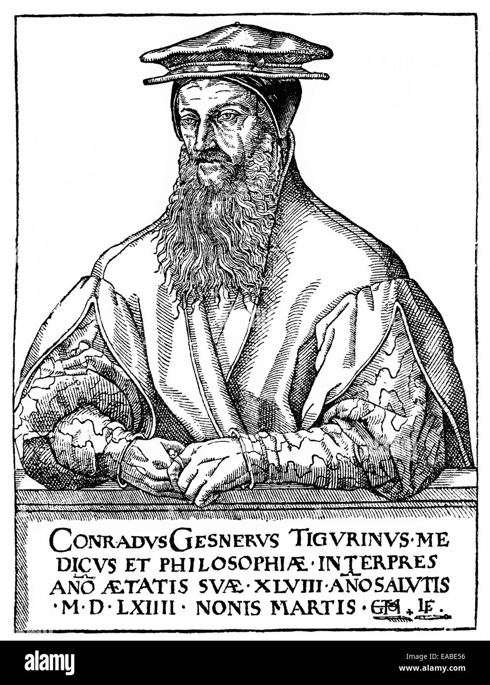 Porträt von Conrad Gesner, Konrad Gessner, Conrad Gessner, Conrad von Gesner oder Conradus Gesnerus, 1516-1565, Schweizer Arzt, n Stockfoto