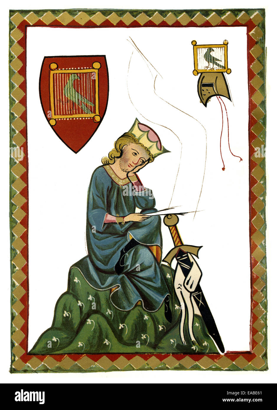 Walther von der Vogelweide, 1170-1230, der wichtigste deutschsprachige Dichter des Mittelalters, 13. Jahrhundert, Portrait, erinnerungswürdig Stockfoto