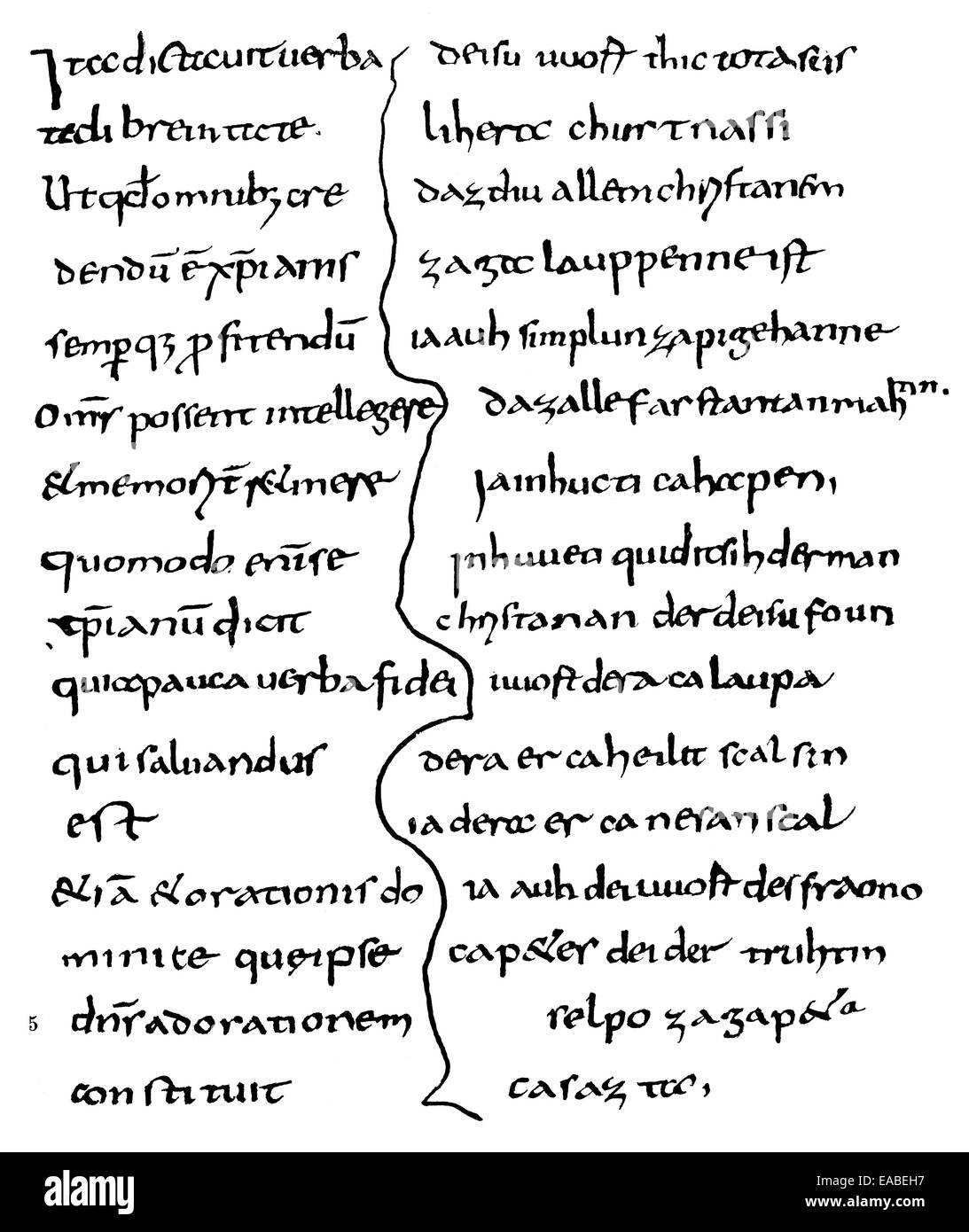 Historischen Manuskript, wurde Ad Plebem Christianam, alten bayerischen Text aus dem 9. Jahrhundert, lateinischen und deutschen, Handschrift, E Stockfoto