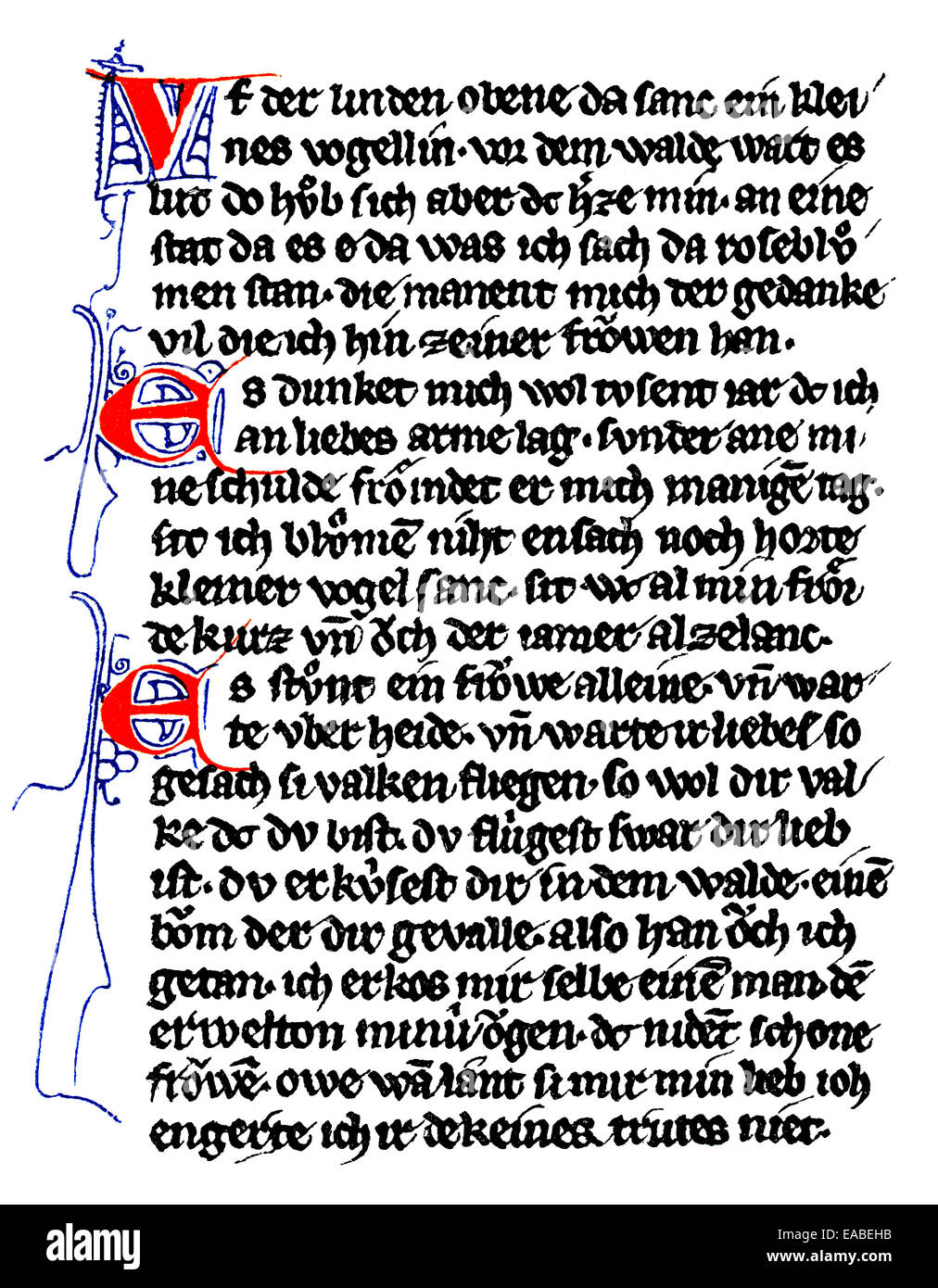 Historischen Druck, Manuskript von Dietmar von Aist, 1140 – 1171, Minnesänger aus Oberösterreich, Danubian Lyrik, deutsche minne Stockfoto