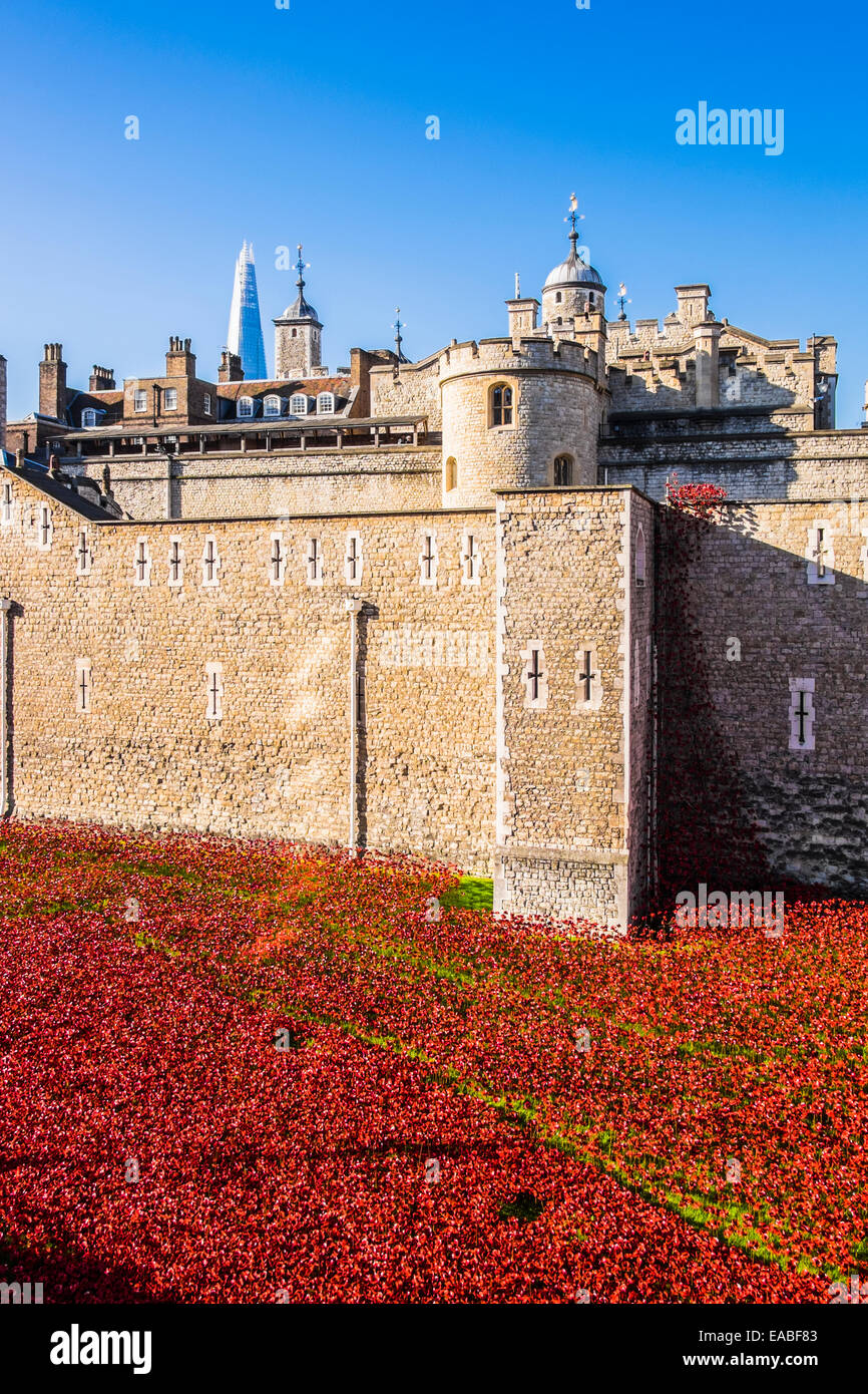 Blut fegte Lands & See rot an der Tower of London Stockfoto