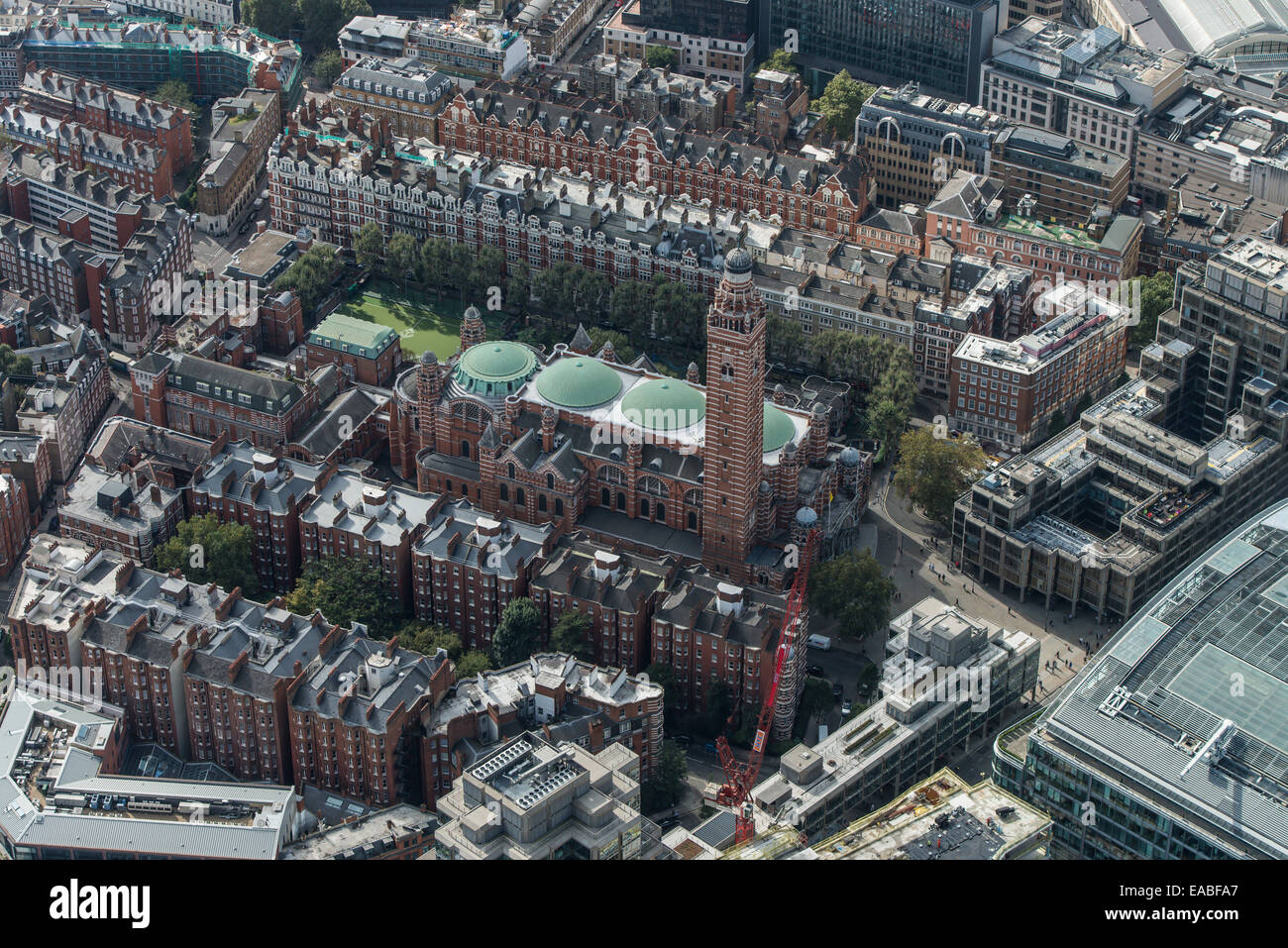 Eine Luftaufnahme von Westminster Cathedral, die Mutter Kirche, in der die Katholische Kirche in Großbritannien Stockfoto