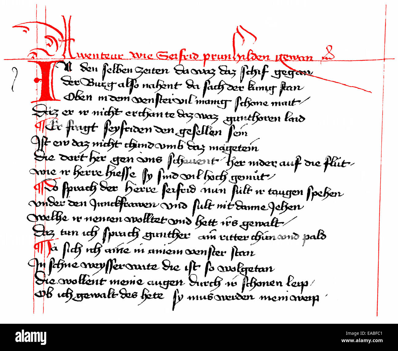 Historischen Manuskript, das Lied der Nibelungen, Nibelungenlied, Fassung des Epos in Hundeshagenschen Kodex, 13. Jahrhundert Stockfoto
