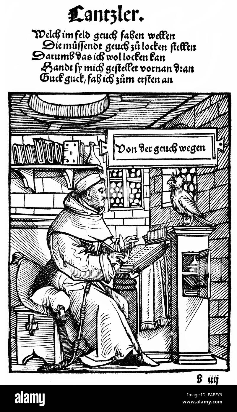 historische Gravuren, 1519, Thomas Murner, Kanzler der Gauchmatt von Ambrosius Holbein, Thomas Murner 1475-1537, Dichter und setzte Stockfoto