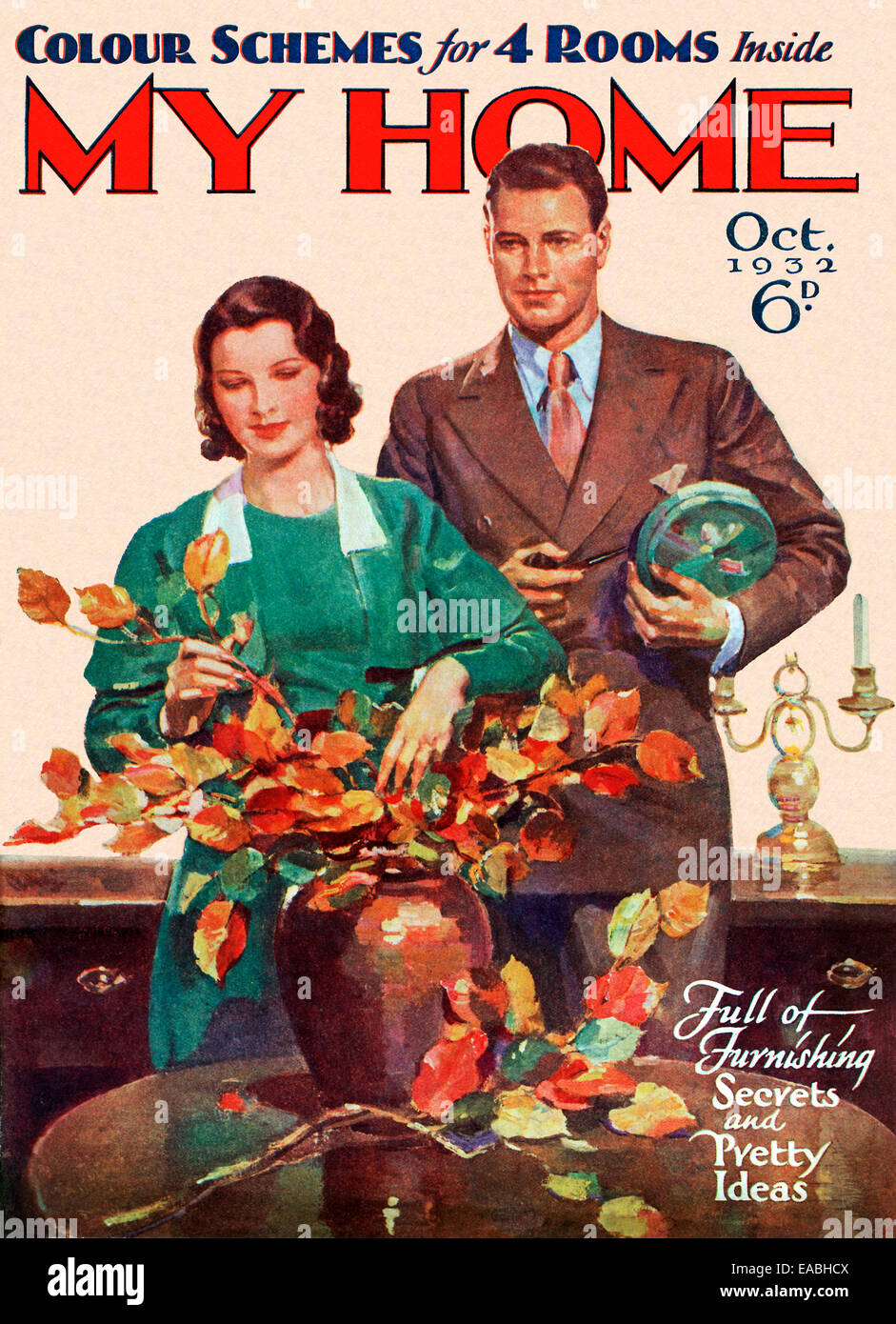 Meine Heimat, Blätter, 1932 Abdeckung der englischen Heimat und Lifestyle-Magazin für die neue Vorstadt Mittelschicht, Vermittlung von Herbst Farben erhellen das Haus Stockfoto