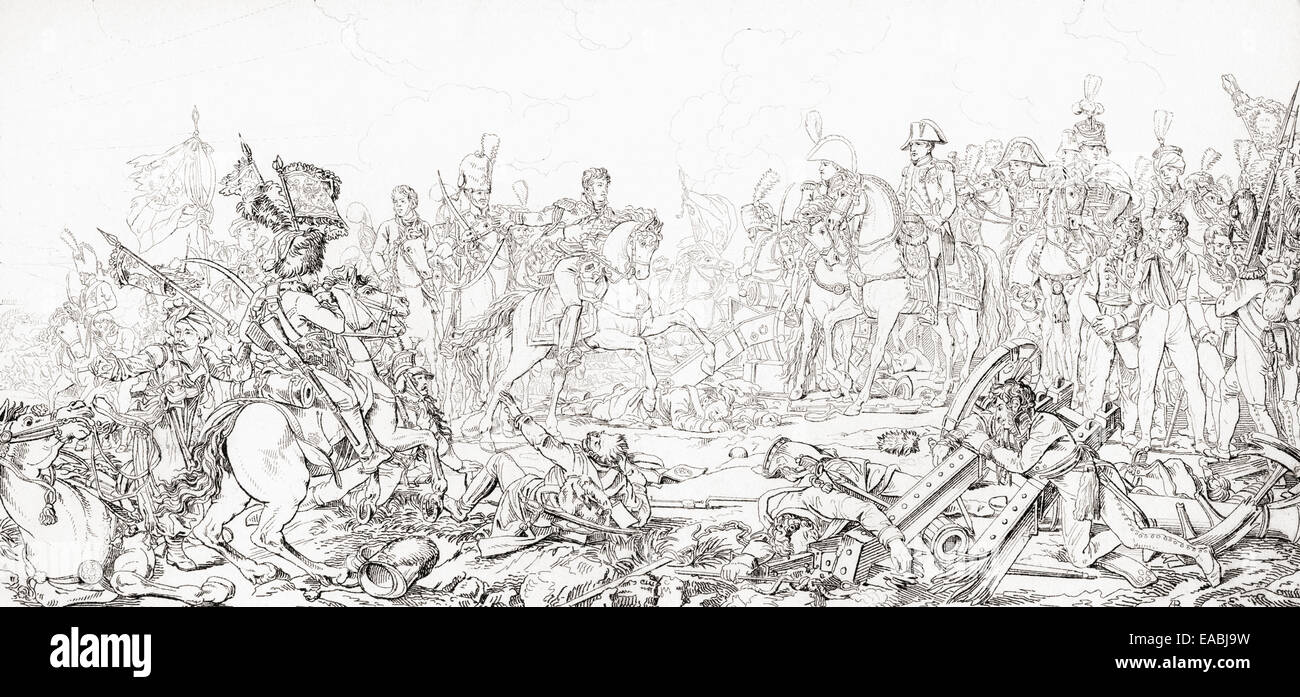 Napoléon bei der Schlacht von Austerlitz, auch bekannt als Schlacht der drei Kaiser, 1805, nach dem Gemälde von François Gérard. Stockfoto