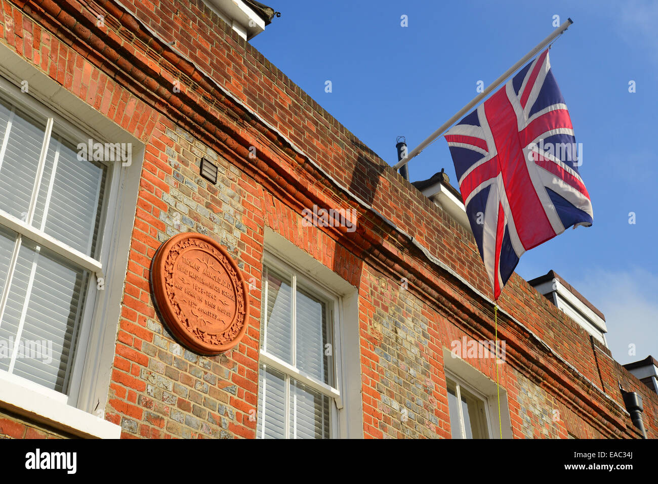 Haus-Plaque, Thomas Arnold (Schulleiter der Rugby School), Birmingham Road, Cowes, Isle Of Wight, England, Vereinigtes Königreich Stockfoto