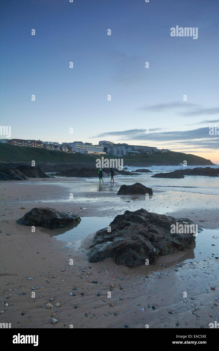 Hotels auf der Pentire Landzunge mit Blick auf Fistral Beach - Newquay, Cornwall, England, UK Stockfoto