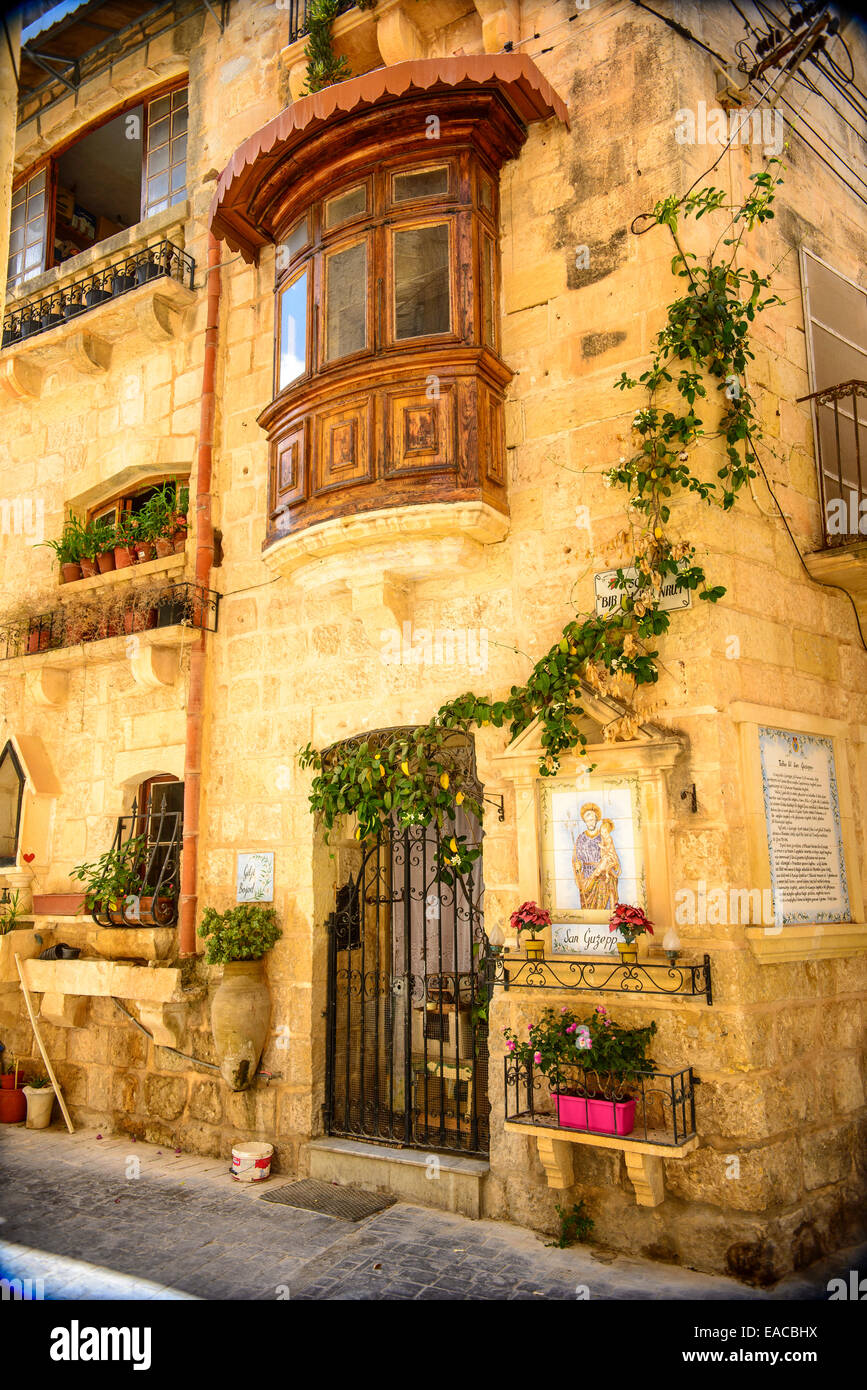 Maltesische Traditionshaus aus Sandstein in Rabat Stockfoto