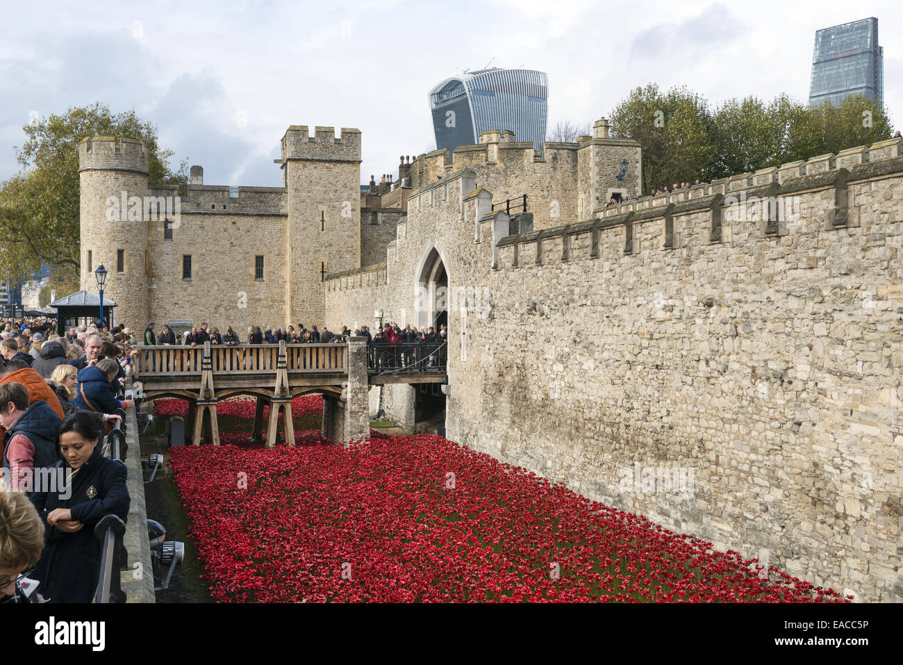 Die große Kunst Installation Blut Mehrfrequenzdarstellung Länder und Meere von rot an der Tower of London, England, UK Stockfoto