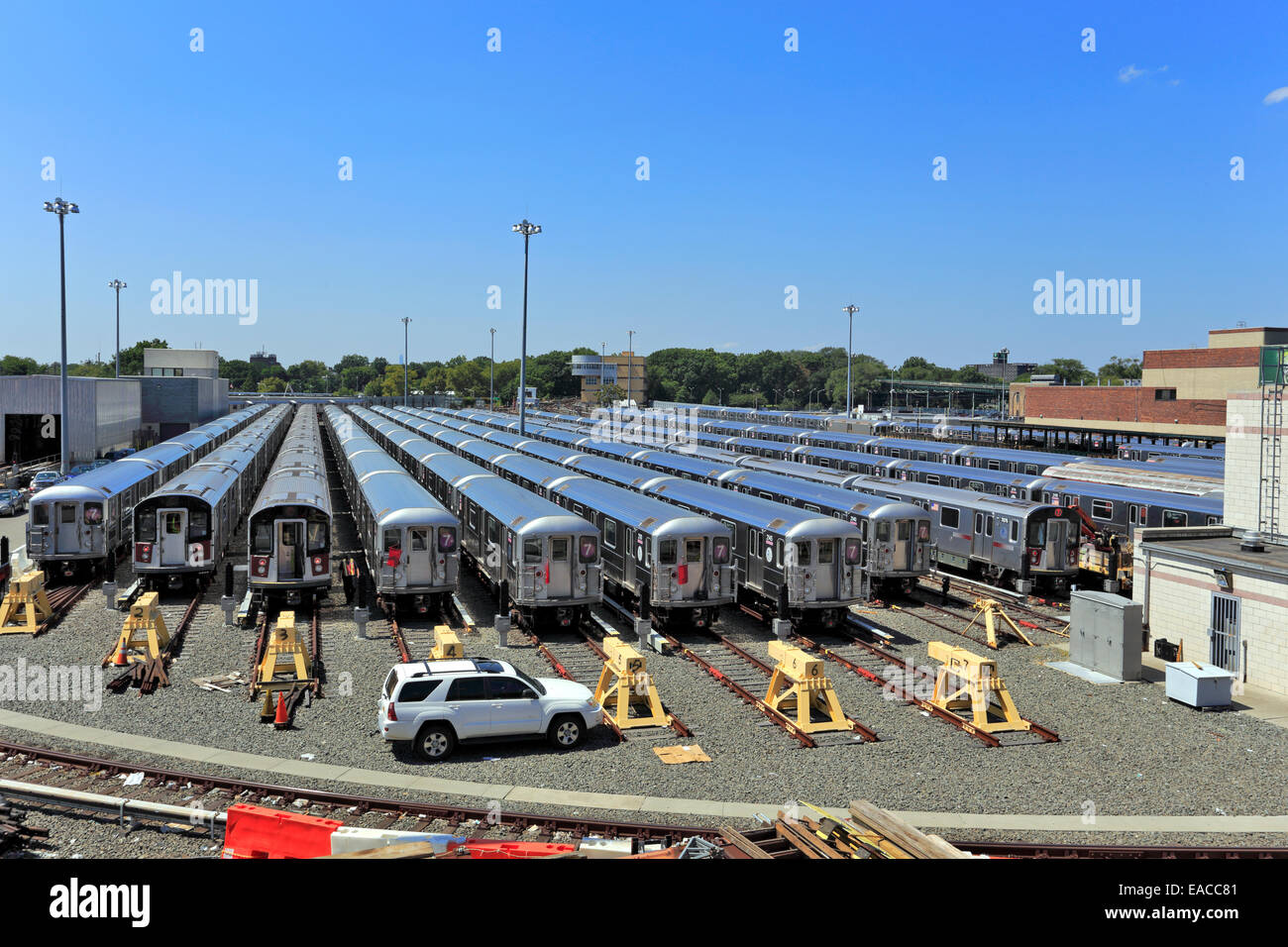 U-Bahn-Zug-Yard Queens New York Stockfoto