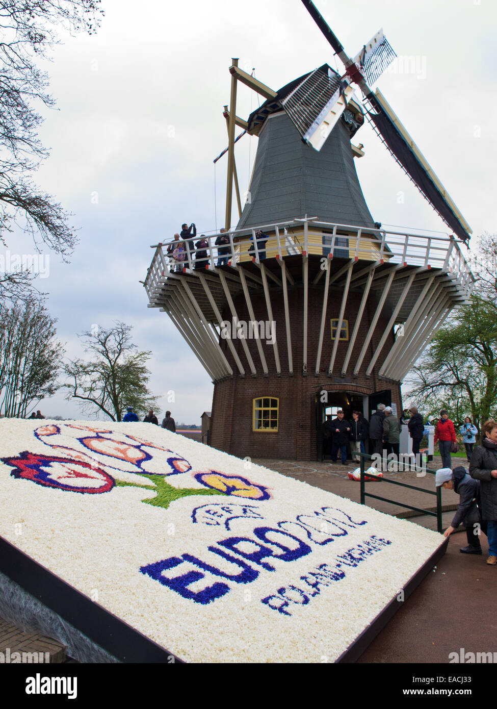 Die Windmühle von Keukenhof mit dem Zeichen des EURO 2012 Stockfoto