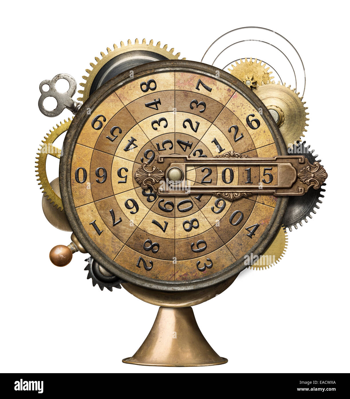 Stilisierte Steampunk Metall Collage Zeit Zähleinrichtung. Neujahr-Konzept. Stockfoto