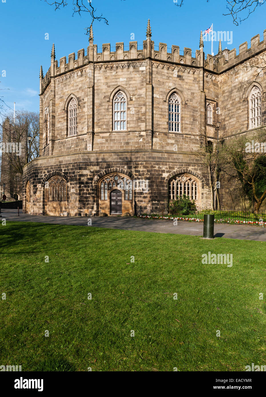 Lancaster Castle, Lancashire, Großbritannien. Außenansicht der Shire Hall Stockfoto
