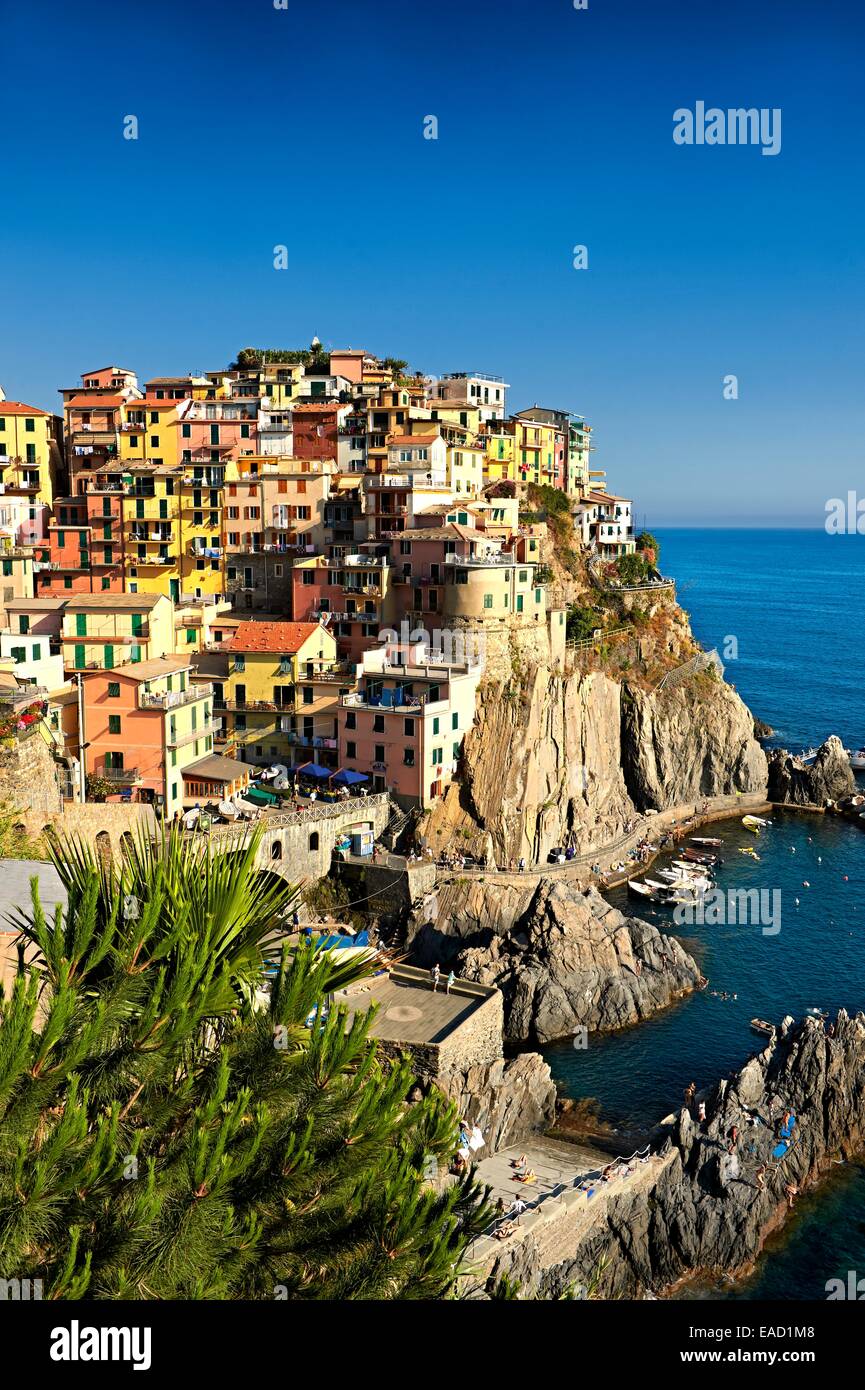 Stadtbild von Riomaggiore Riomaggiore, Cinque Terre, Ligurien, Italien Stockfoto