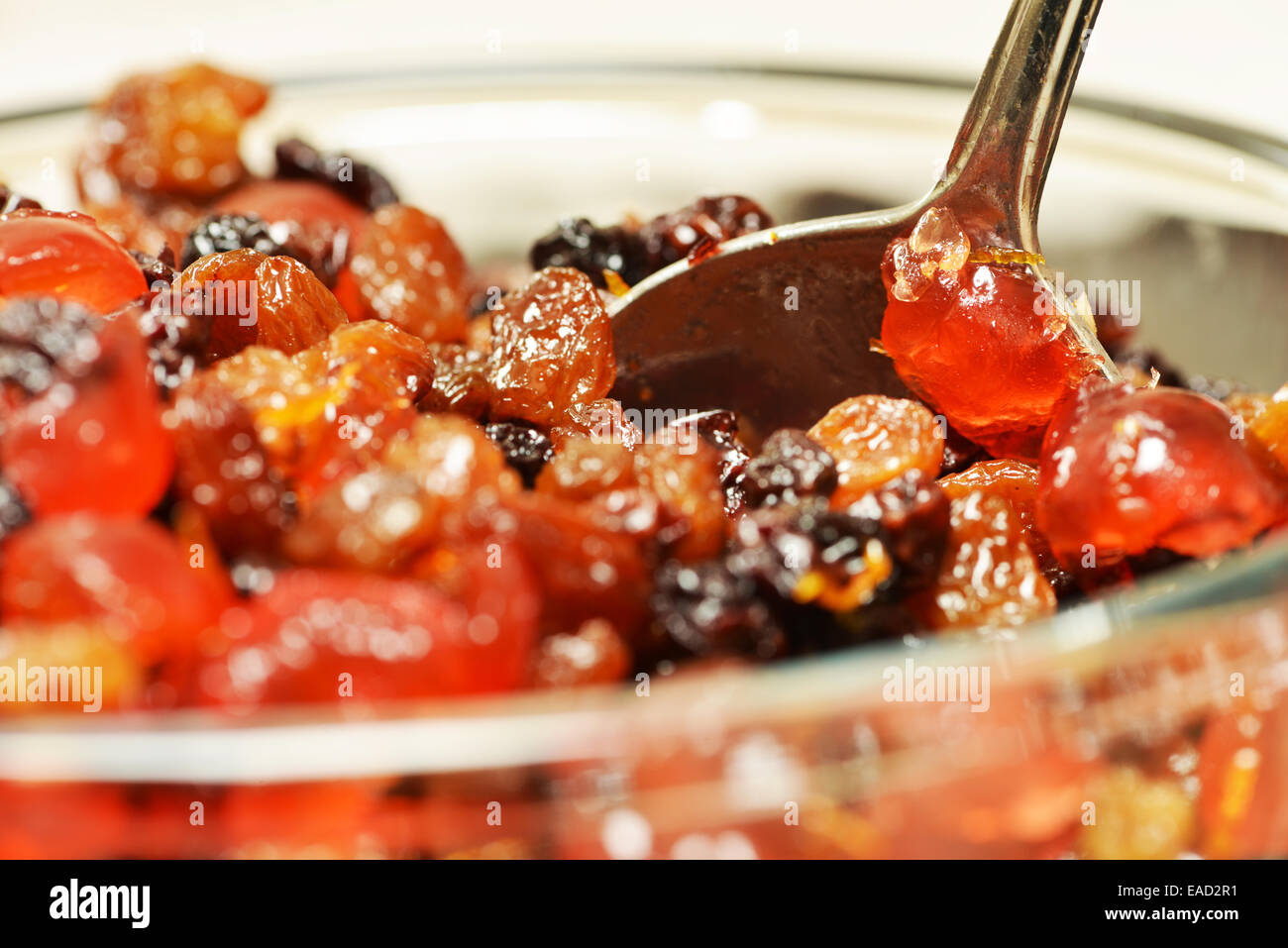 Weihnachtskuchen Obst in Sherry einweichen Stockfoto