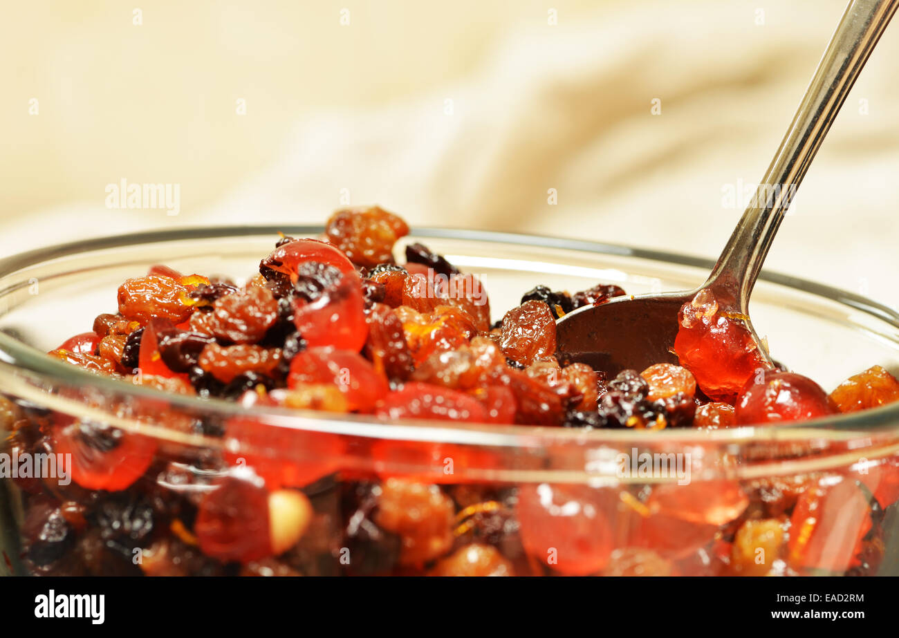 Weihnachtskuchen Obst in Sherry einweichen Stockfoto