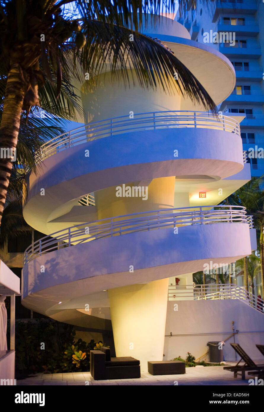 Außenseite des Treppenhauses, Miami Beach, Florida Stockfoto