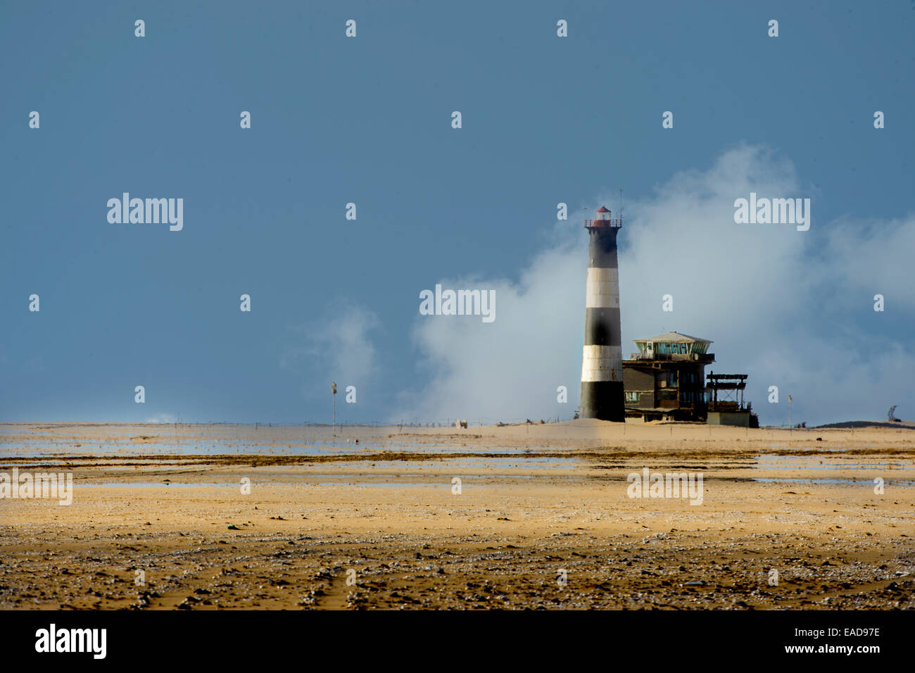 Leuchtturm und Restaurant, Pelican Point, Walvis Bay, Namibia Stockfoto