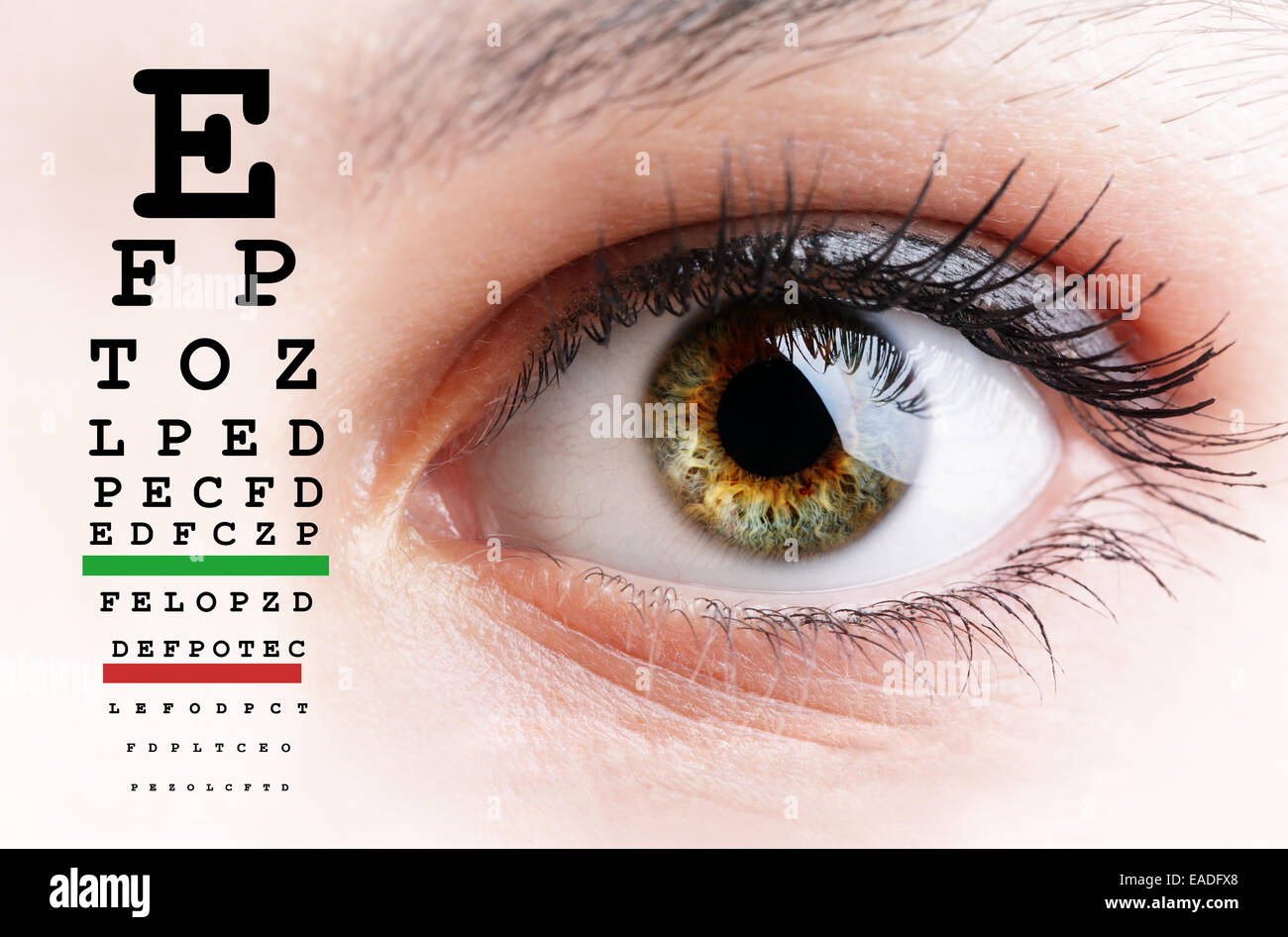 Womans Augen und des Sehvermögens Vision Prüfung Diagramm Stockfoto