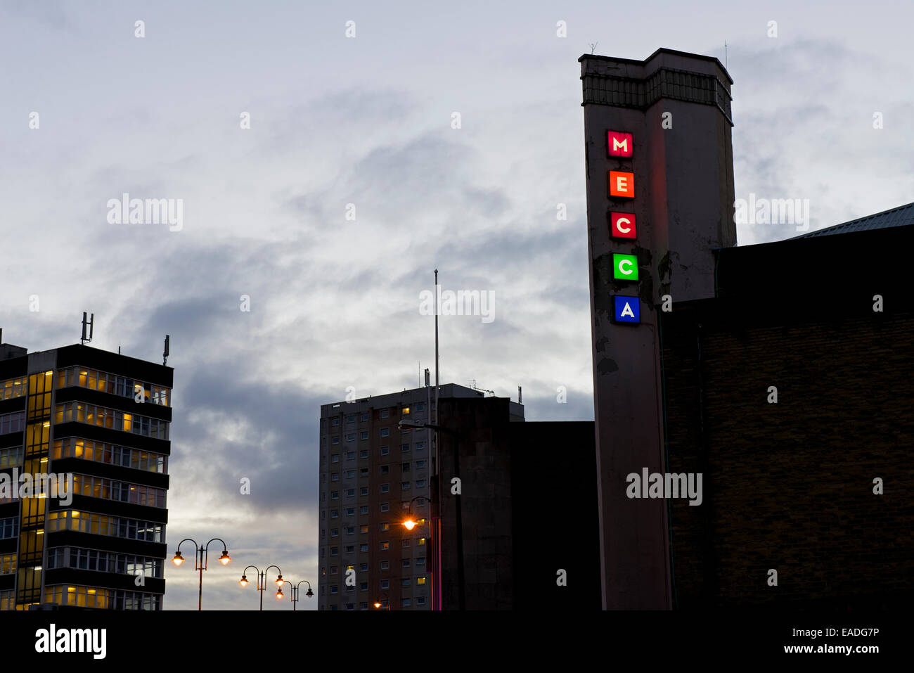Leuchtreklame für Mecca Bingo, Halifax, West Yorkshire, England UK Stockfoto