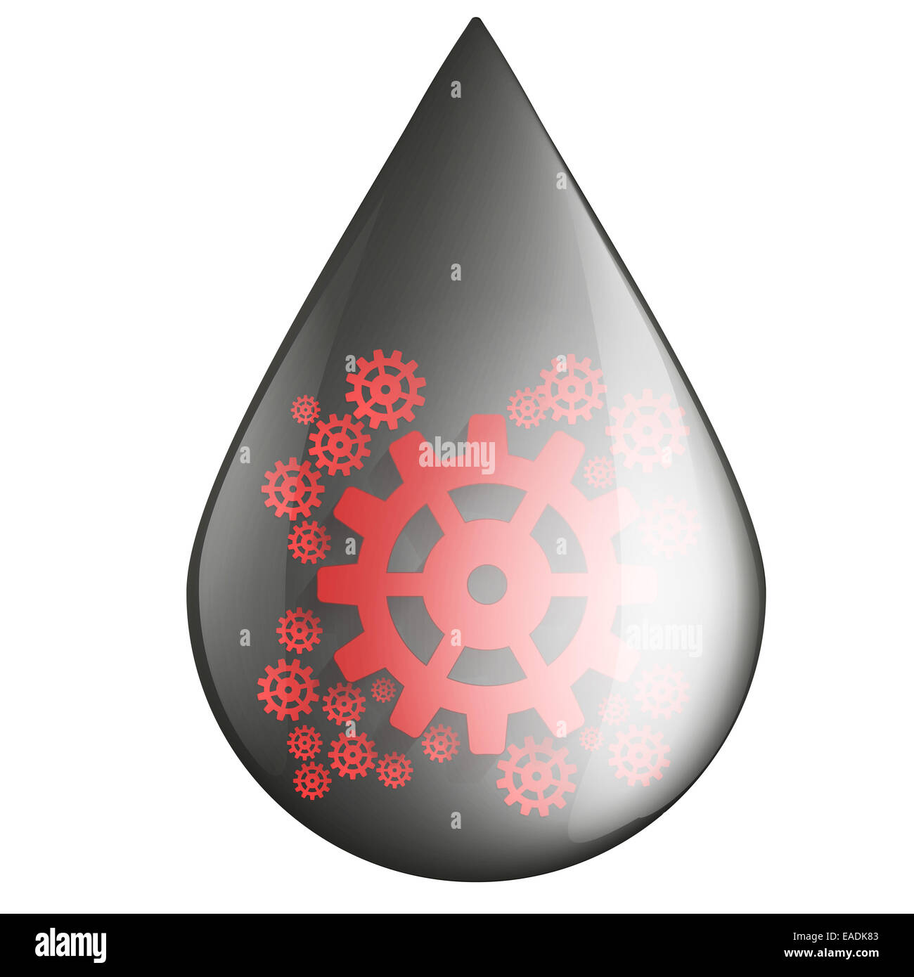 Öl-Industrie-Drop-Symbol mit Getriebe Zahnräder Stockfoto