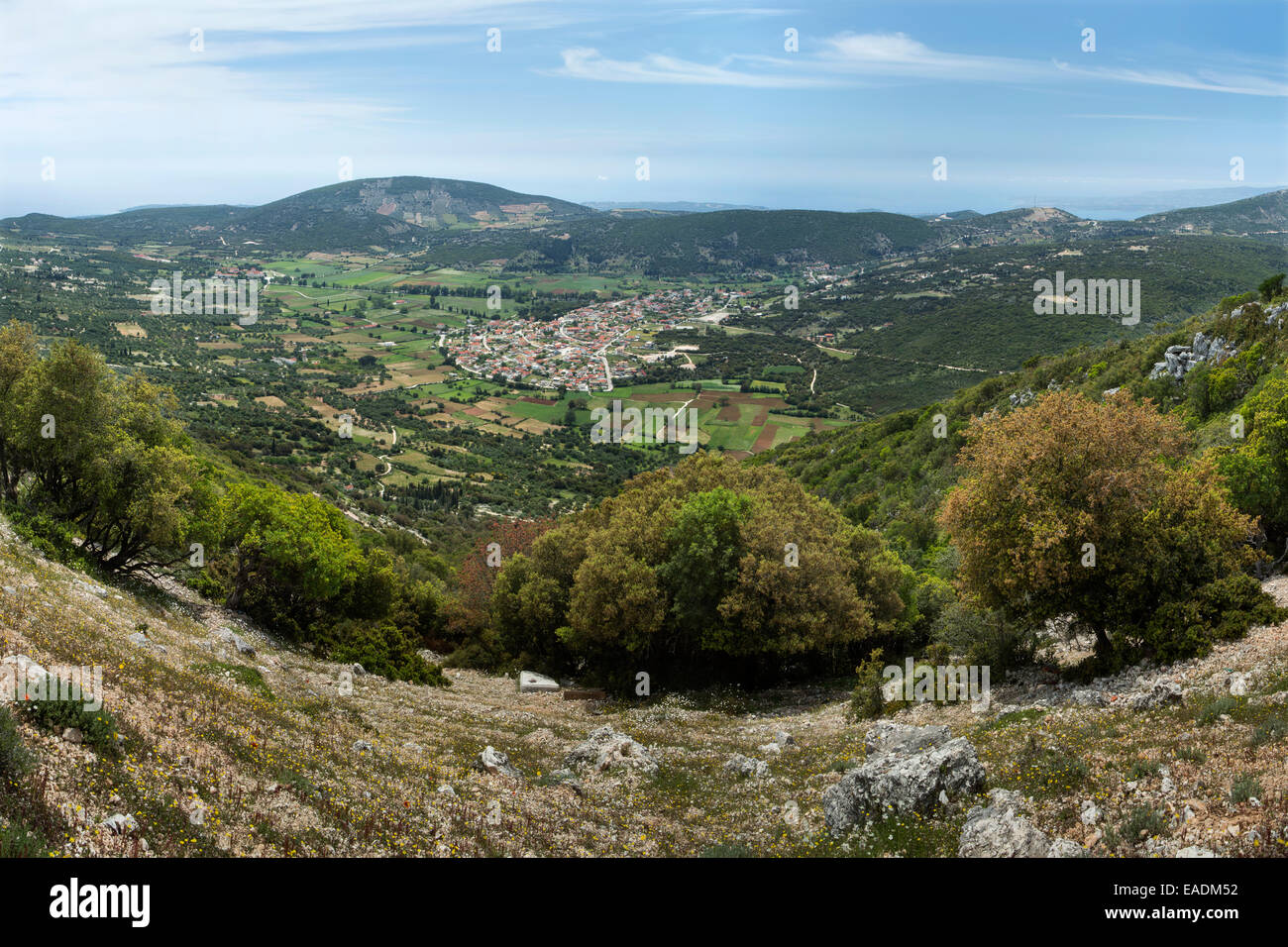 Eine atemberaubende Landschaft aussehende West über Valsamata vom Berg Aenos, Kefalonia. Stockfoto
