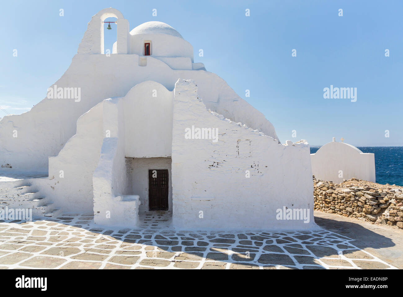 Die Kirche Notre-Dame oder Panagia Paraportiani in das Dorf Chora auf der Insel Mykonos, Griechenland, Europa. Stockfoto