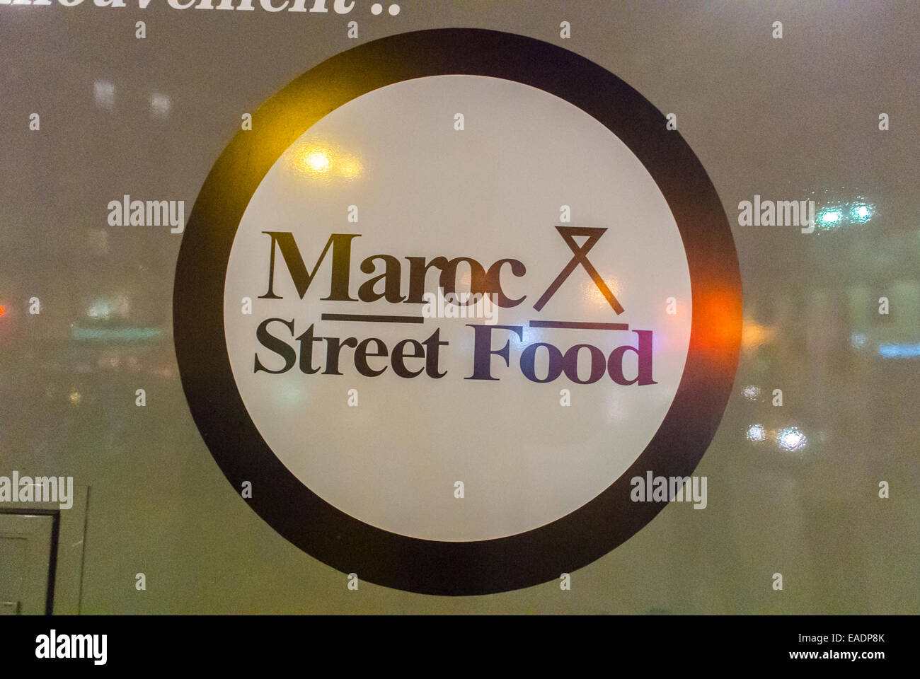 Paris, Frankreich, Detail Zeichen, marokkanische französischen Imbisswagen außerhalb "Maroc Street Food" Stockfoto