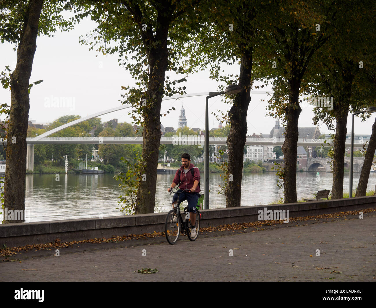 Person mit dem Fahrrad in Charles Eyck Park in Maastricht, Niederlande, Europa Stockfoto