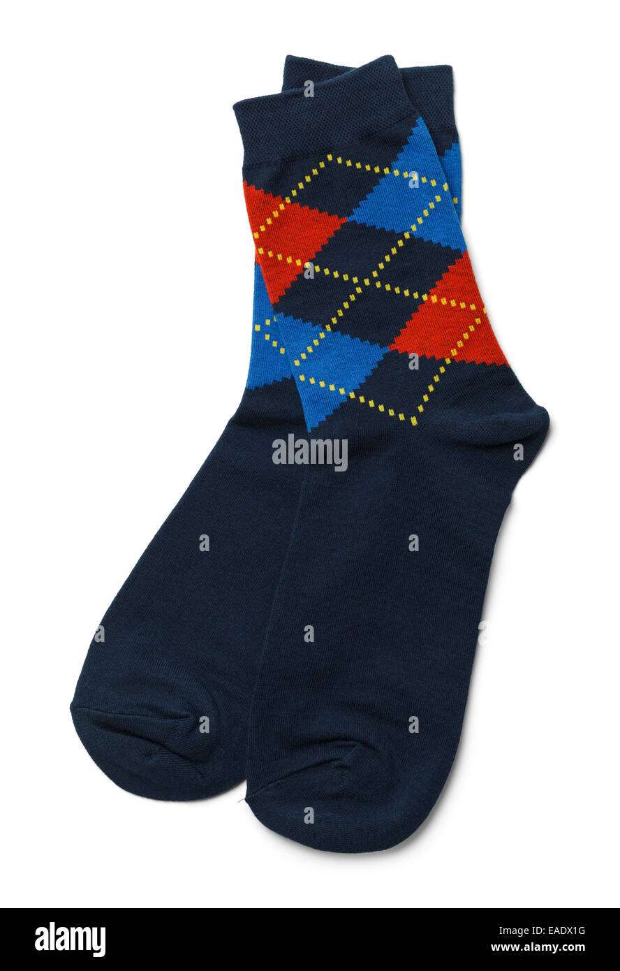 Paar blaue Socken, Isolated on White Background. Stockfoto