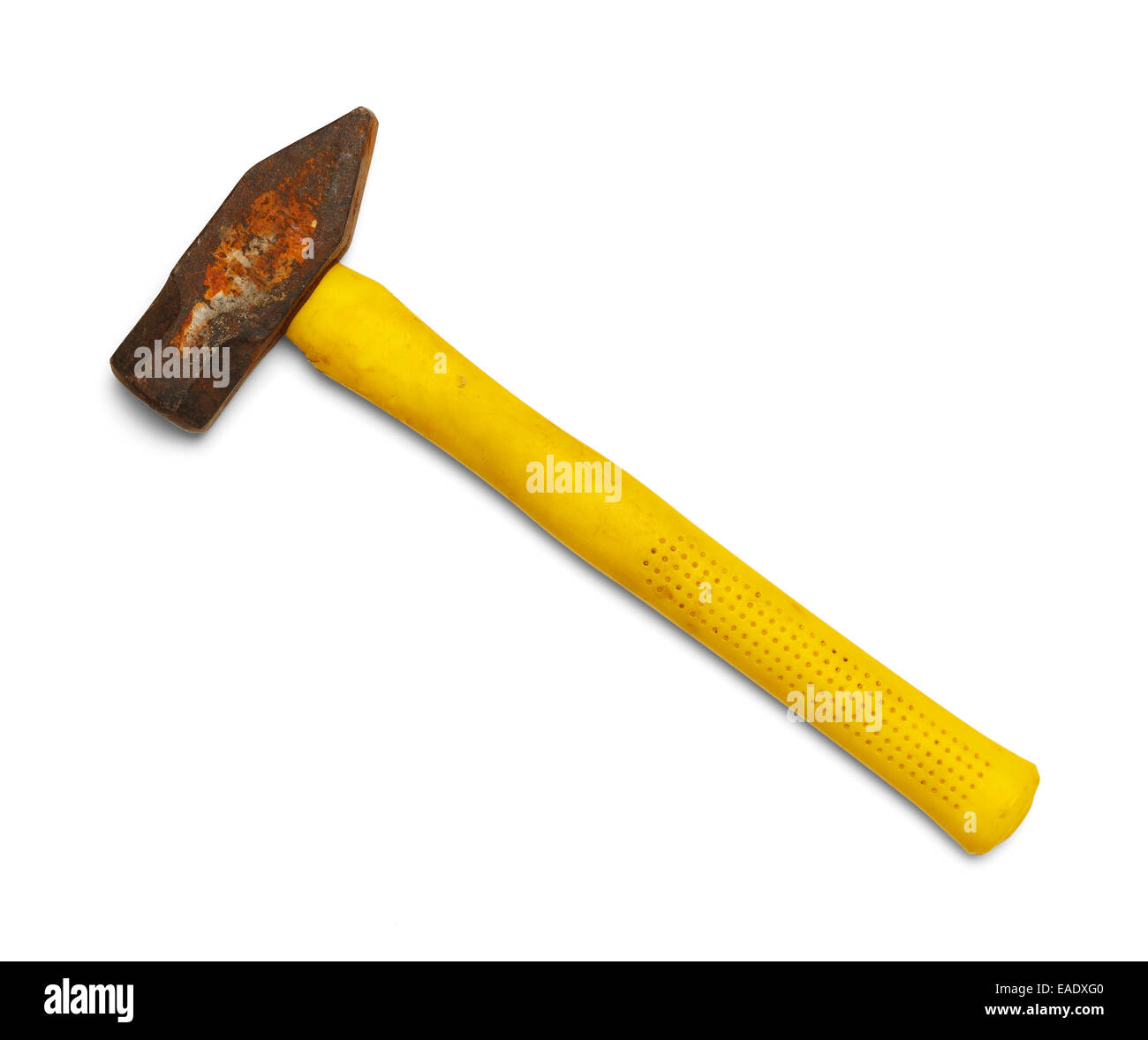Alte Metall Vorschlaghammer mit gelben Griff, Isolated on White Background. Stockfoto