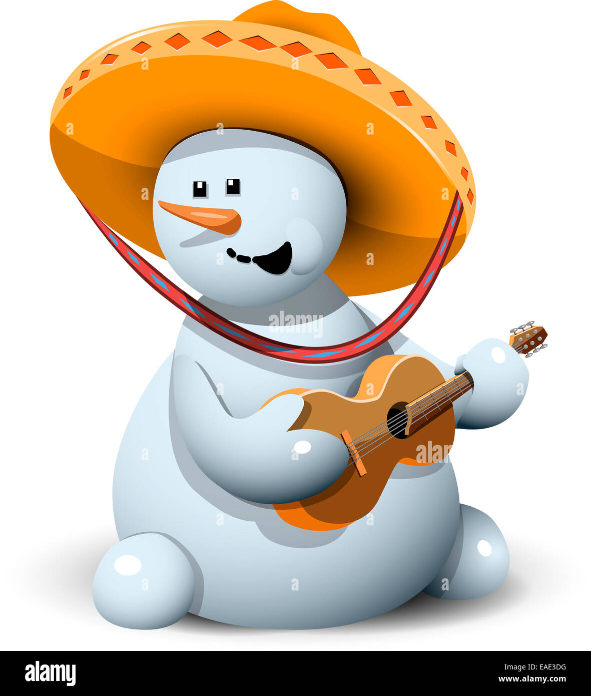 Abbildung fröhliche Schneemann mit seiner Gitarre in einen sombrero Stockfoto