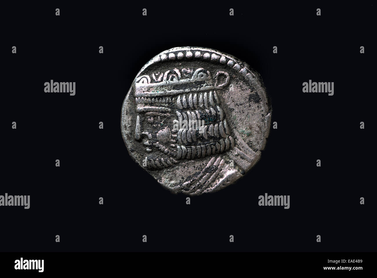 Antik Silber münze, Parther vologaeses IV, 147-191, Iran Stockfoto