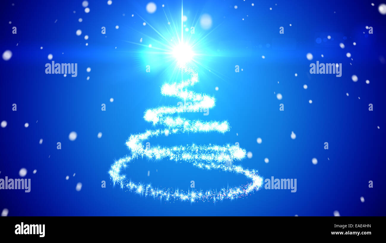 Abbildung der abstrakten Weihnachtsbaum. Schnee fällt. Stockfoto