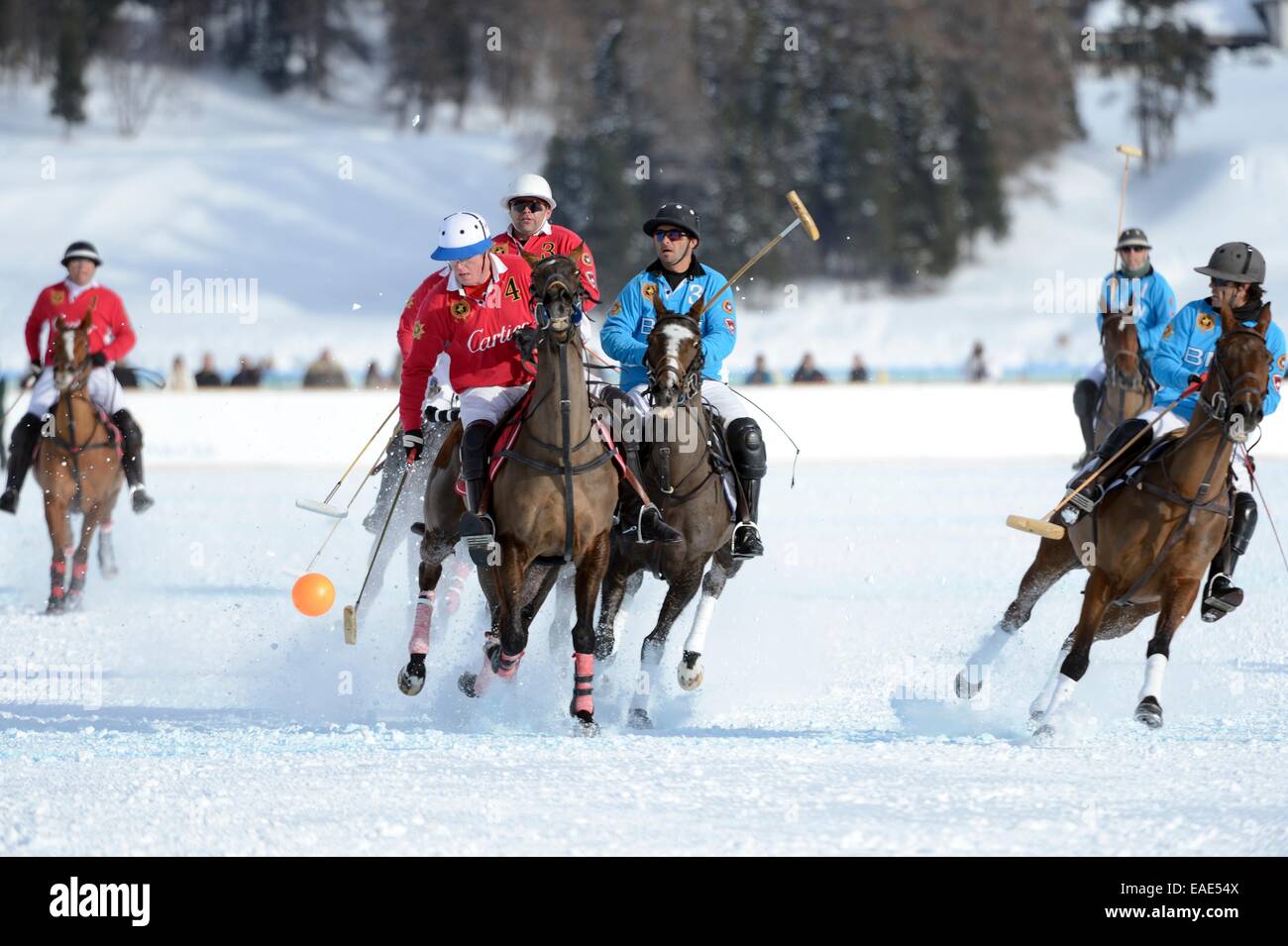 Polo-Turnier, 28. St. Moritz Polo World Cup on Snow auf dem gefrorenen St. Moritzersee, St. Moritz, Engadin, Graubünden Stockfoto