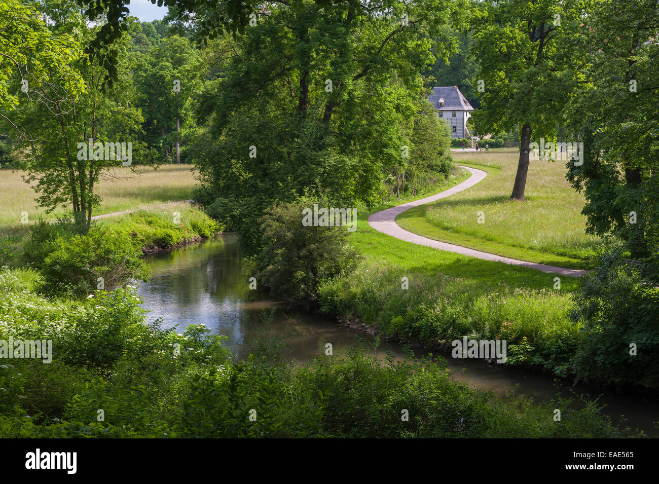 ILMFluss mit Wanderwegen, Goethes Gartenhaus an der Rückseite, Ilm