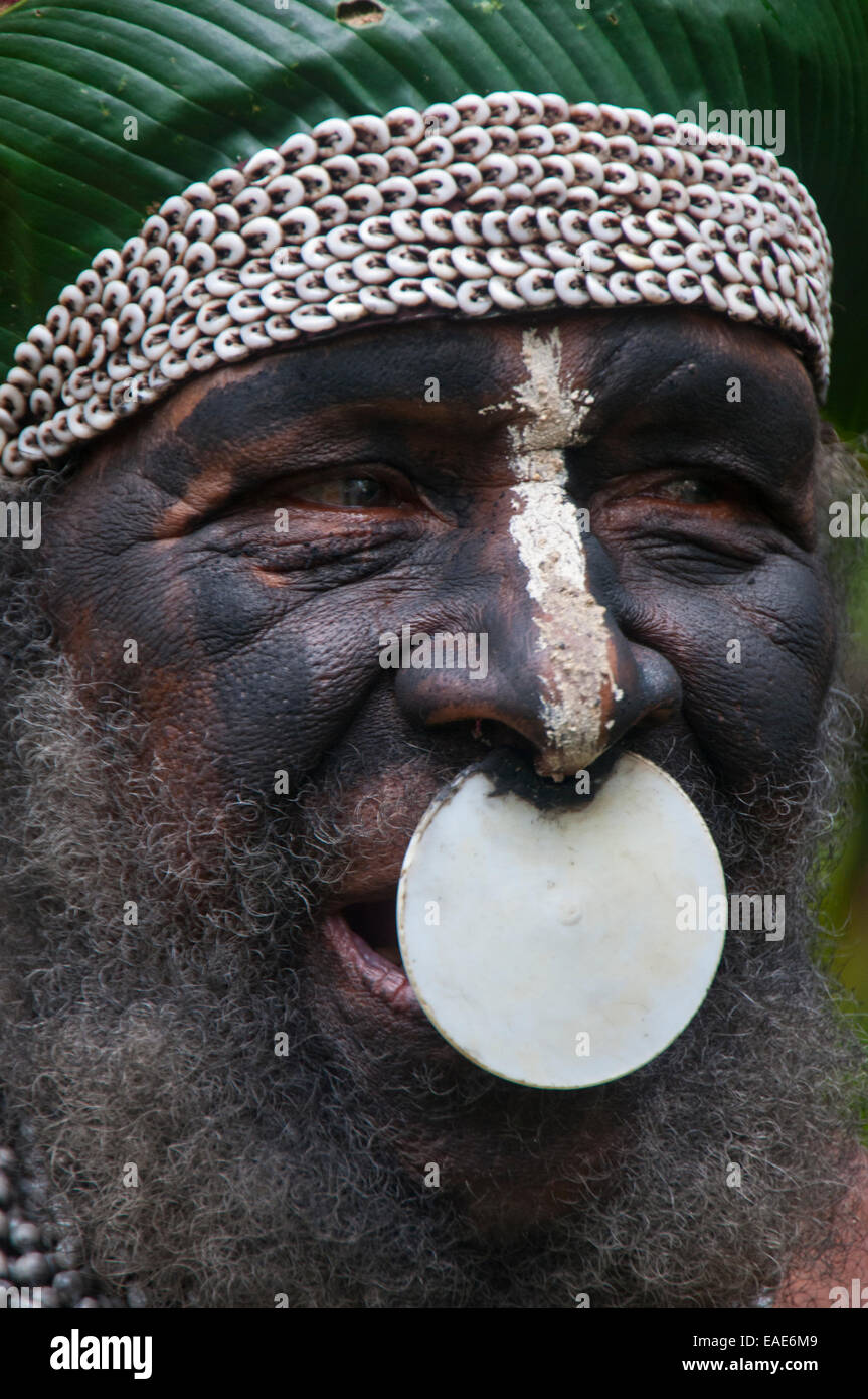Stammes-Leiter tragen eine Tracht, Highland, Papua-Neu-Guinea Stockfoto