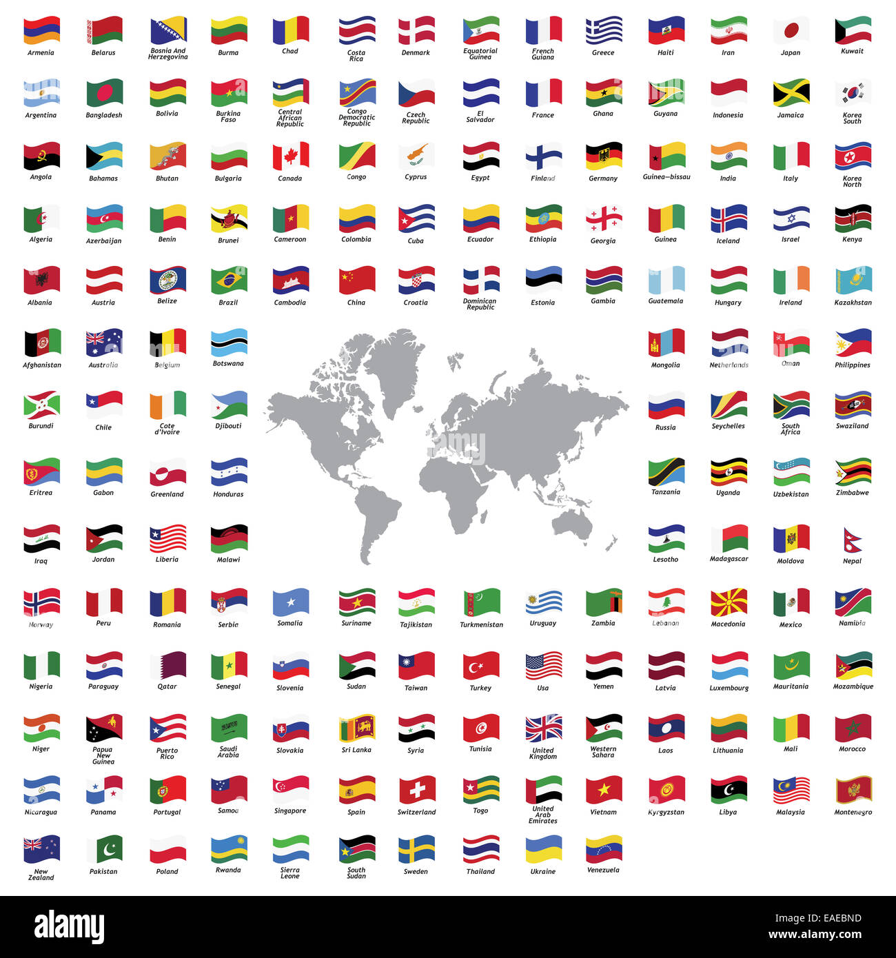 alle offiziellen Länderflaggen und Weltkarte Stockfotografie - Alamy