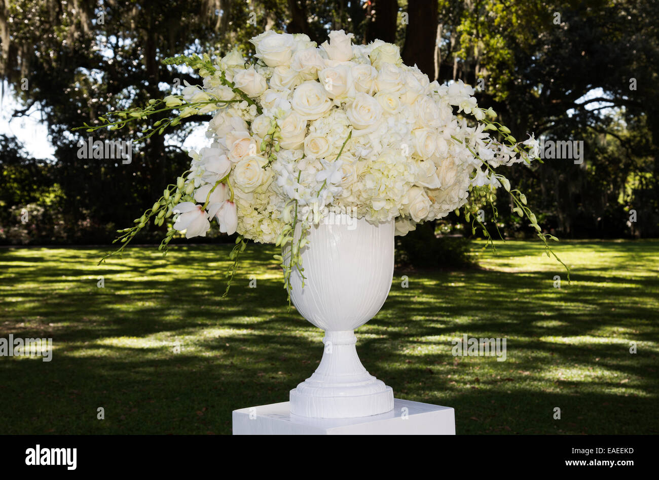 Anordnung der in einer großen Vase befindet sich im freien Stockfoto