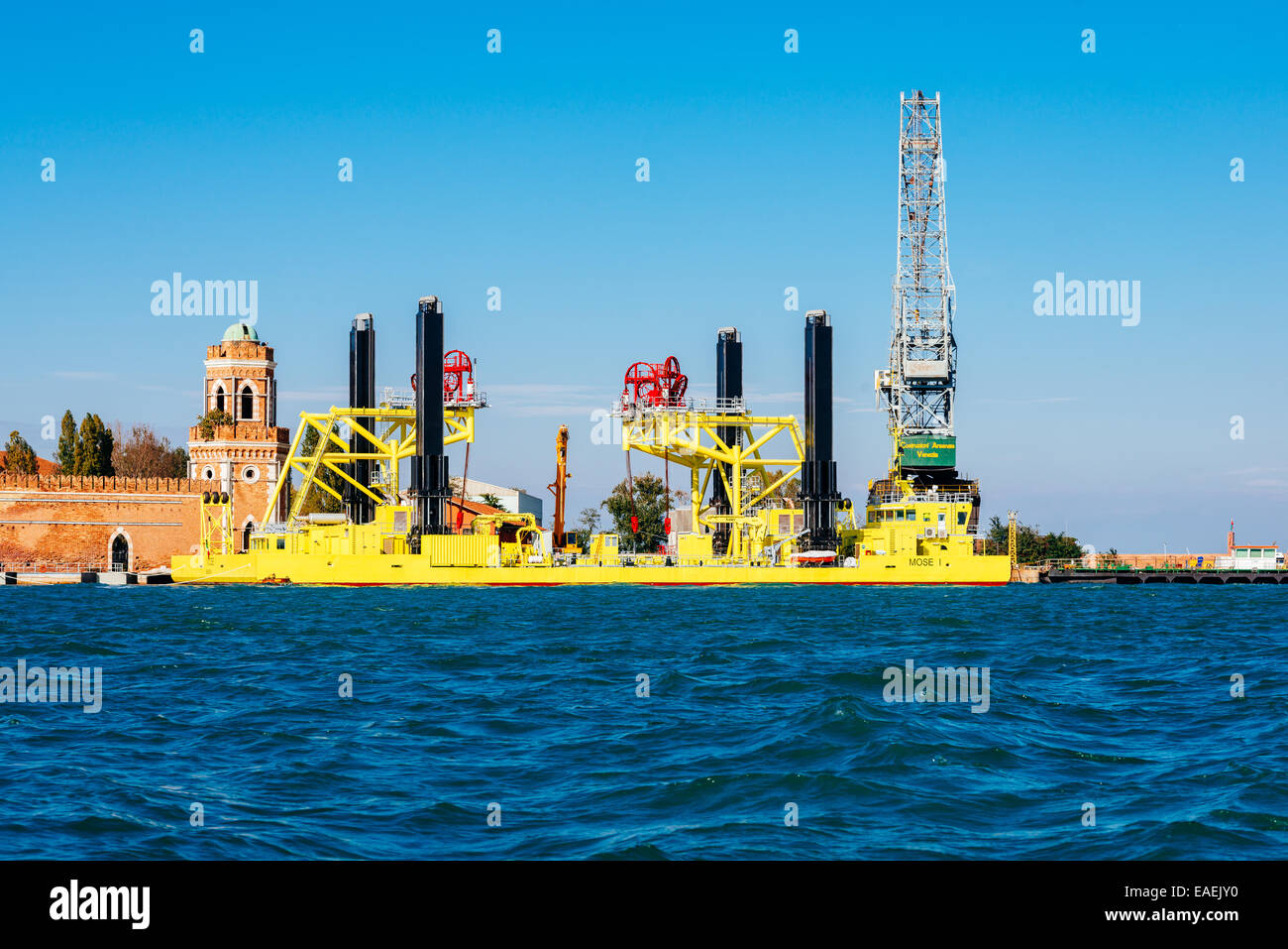 Hubschiff Mose, genannt nach Projekt einrichten Tore vorübergehend isolieren der venezianischen Lago Stockfoto